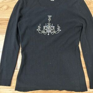 Tracy Reese Black Long Sleeve Top with Chandelier Design